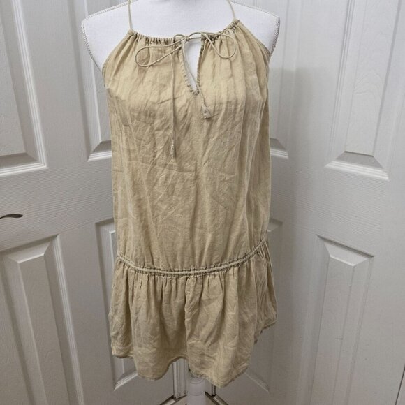 J. Crew Mini Dress Womens Small Halter Sleeveless Tan Linen Drop Waist Coastal - Picture 1 of 13